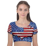 usa-map-and-flag-on-cement-wall-texture-background-design-1591646654pet Velvet Short Sleeve Crop Top 