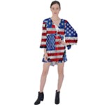 usa-map-and-flag-on-cement-wall-texture-background-design-1591646654pet V-Neck Flare Sleeve Mini Dress