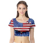 Usa-map-and-flag-on-cement-wall-texture-background-design-1591646654pet Short Sleeve Crop Top