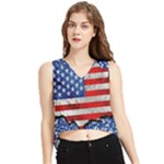 Usa-map-and-flag-on-cement-wall-texture-background-design-1591646654pet V-Neck Cropped Tank Top