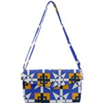 Shapes on a blue background                                                       Removable Strap Clutch Bag