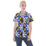 Shapes on a blue background                                                         Women s Short Sleeve Pocket Shirt