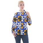 Shapes on a blue background                                                          Women s Long Sleeve Pocket Shirt