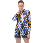 Shapes on a blue background                                                          Long Sleeve Satin Shirt