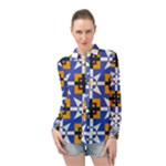 Shapes on a blue background                                                         Long Sleeve Chiffon Shirt