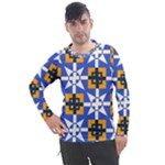 Shapes on a blue background                                                        Men s Pique Long Sleeve Tee