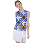 Shapes on a blue background                                                          Women s Sleeveless Mesh Sports Top