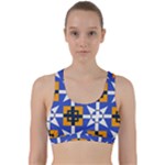 Shapes on a blue background                                                              Back Weave Sports Bra