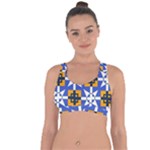 Shapes on a blue background                                                              Cross String Back Sports Bra