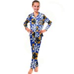 Shapes on a blue background                      Kid s Satin Long Sleeve Pajamas Set