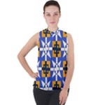 Shapes on a blue background                                                         Mock Neck Chiffon Sleeveless Top