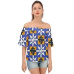 Shapes on a blue background                                                          Off Shoulder Short Sleeve Top