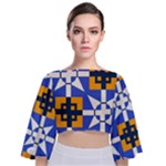 Shapes on a blue background                                                         Tie Back Butterfly Sleeve Chiffon Top