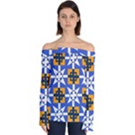 Shapes on a blue background                                                        Off Shoulder Long Sleeve Top