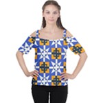 Shapes on a blue background                                                           Women s Cutout Shoulder Tee