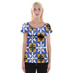 Shapes on a blue background                                                           Women s Cap Sleeve Top