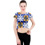 Shapes on a blue background                                                           Crew Neck Crop Top