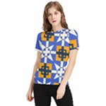 Shapes on a blue background                                                           Women s Short Sleeve Rash Guard