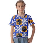 Shapes on a blue background                           Kids  Cuff Sleeve Scrunch Bottom Tee