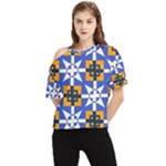 Shapes on a blue background                                                           One Shoulder Cut Out Tee