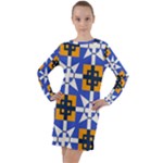 Shapes on a blue background                                                             Long Sleeve Hoodie Dress