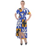 Shapes on a blue background                                                             Front Wrap High Low Dress