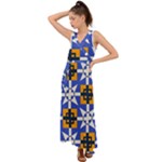 Shapes on a blue background                                                             V-Neck Chiffon Maxi Dress