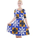 Shapes on a blue background                                                              Quarter Sleeve A-Line Dress