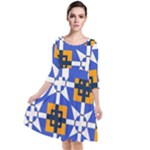 Shapes on a blue background                                                             Quarter Sleeve Waist Band Dress