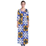 Shapes on a blue background                                                             Quarter Sleeve Maxi Dress