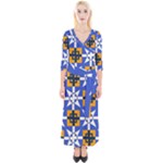 Shapes on a blue background                                                           Quarter Sleeve Wrap Maxi Dress