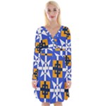 Shapes on a blue background                                                              Long Sleeve Front Wrap Dress