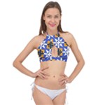 Shapes on a blue background                                                         Cross Front Halter Bikini Top