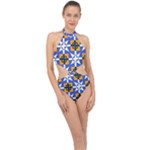 Shapes on a blue background                                                          Halter Side Cut Swimsuit