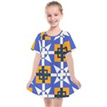 Shapes on a blue background                                                        Kids  Smock Dress