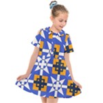 Shapes on a blue background                                                        Kids  Short Sleeve Shirt Dress