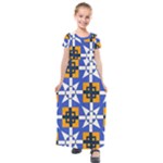 Shapes on a blue background                                                         Kids  Short Sleeve Maxi Dress