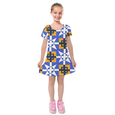 Shapes on a blue background                                                               Kids  Short Sleeve Velvet Dress from ArtsNow.com