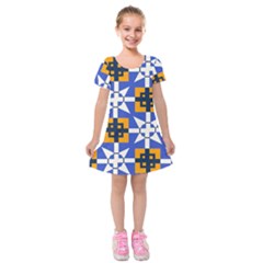 Shapes on a blue background                                                               Kids  Short Sleeve Velvet Dress from ArtsNow.com