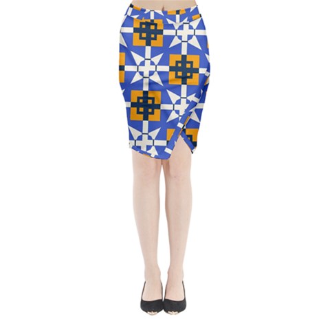 Shapes on a blue background                                                          Midi Wrap Pencil Skirt from ArtsNow.com