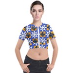 Shapes on a blue background                                                           Short Sleeve Cropped Jacket