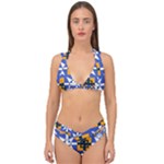 Shapes on a blue background                                                           Double Strap Halter Bikini Set