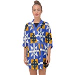 Shapes on a blue background                                                        Half Sleeve Chiffon Kimono