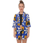 Shapes on a blue background                                                          Open Front Chiffon Kimono