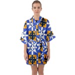 Shapes on a blue background                                                          Quarter Sleeve Kimono Robe