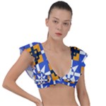 Shapes on a blue background                                                           Plunge Frill Sleeve Bikini Top