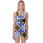 Shapes on a blue background                                                           Women s Boyleg One Piece Swimsuit