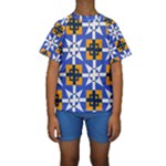 Shapes on a blue background                                                            Kid s Short Sleeve Swimwear