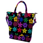 Colorful flowers on a black background pattern                                                            Buckle Top Tote Bag