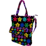 Colorful flowers on a black background pattern                                                            Shoulder Tote Bag